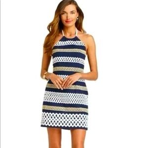 Lilly Pulitzer Cambrey Halter Navy & Gold Dress Rope Nautical Size 2 XS NWT